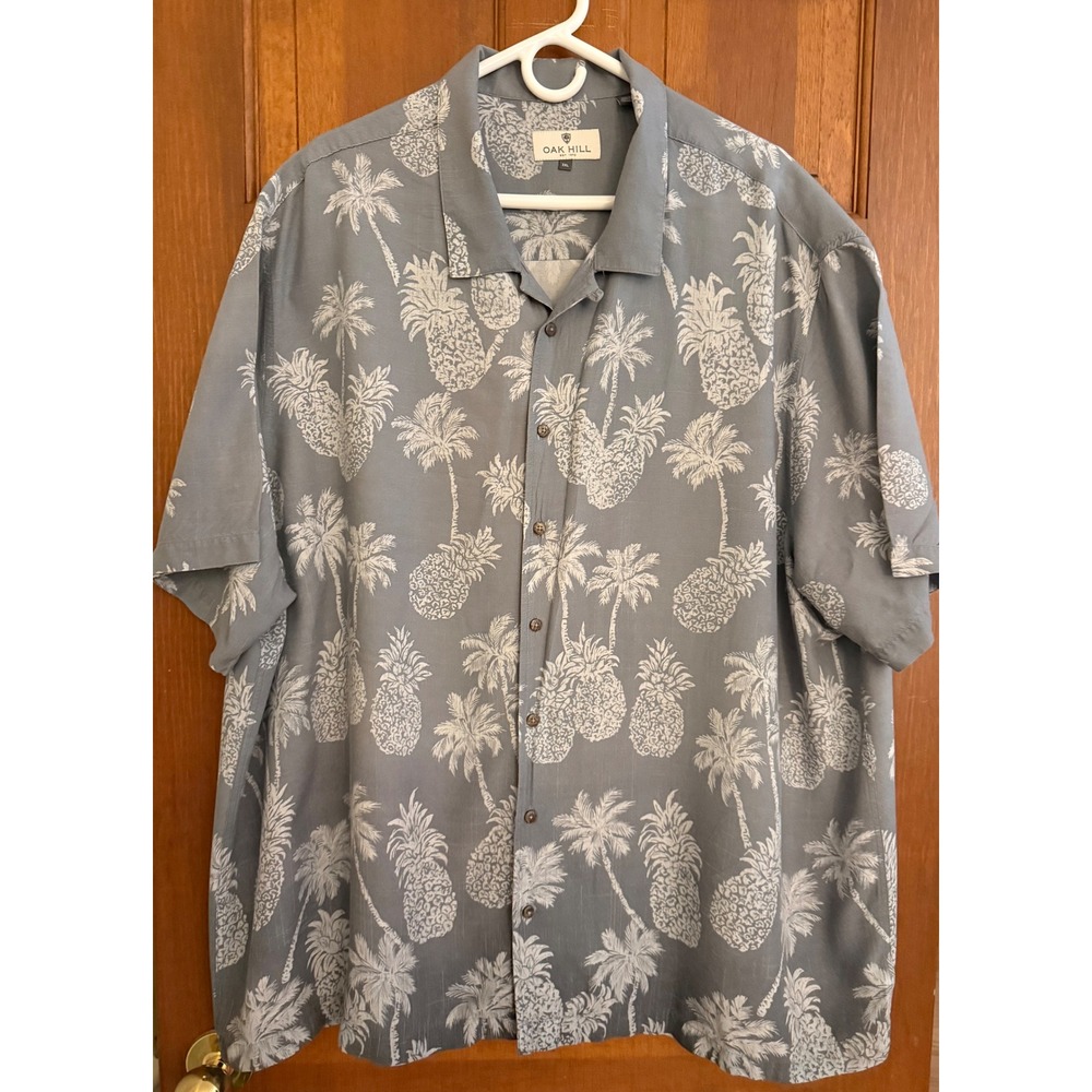 Oak Hill Resort Button-Up‎ Camp Shirt Men's 3XL Gray Loop Collar Hawaiian Beach - Picture 3 of 10
